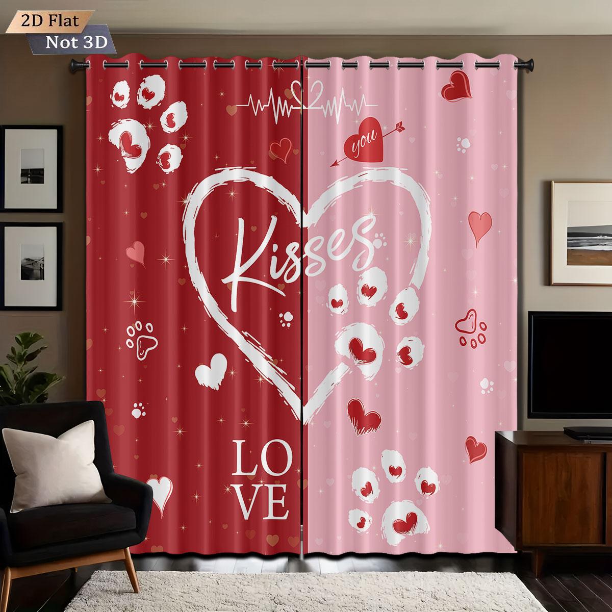 

Set Of 2 Valentine Day Romantic Pink Love Gnome Print Shading Curtains Multi Size Living Room Insulation Decoration Made Polyester Window Treatment W100*H70(CM)-Grommet top&2PCS