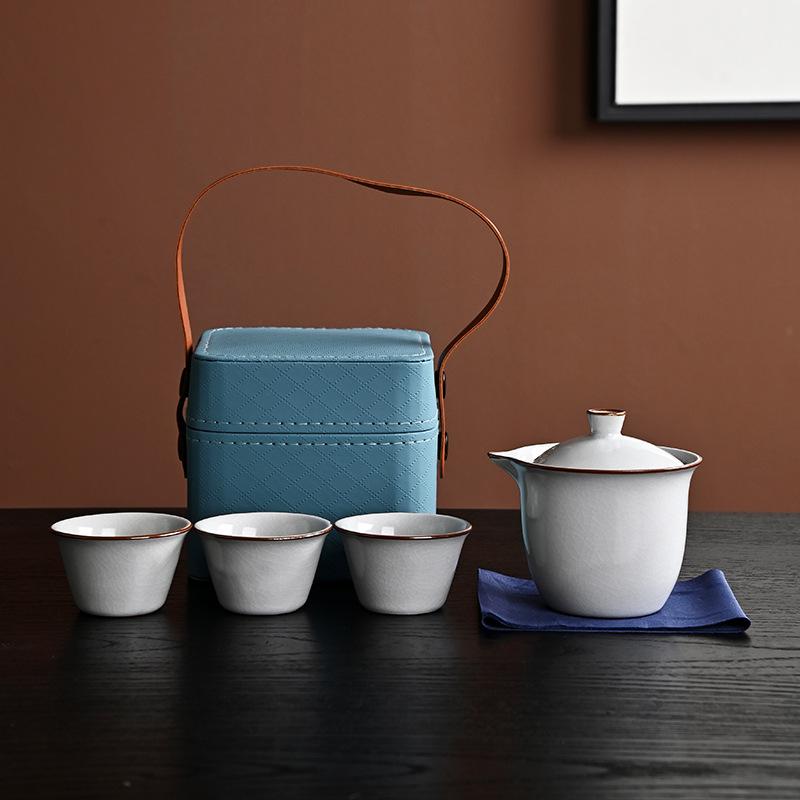 Zestaw podróżny do herbaty kung fu Ge kiln przenośny czajnik ceramiczny na zewnątrz podróż przenośna pokrywka miseczka trzy filiżanki prezent