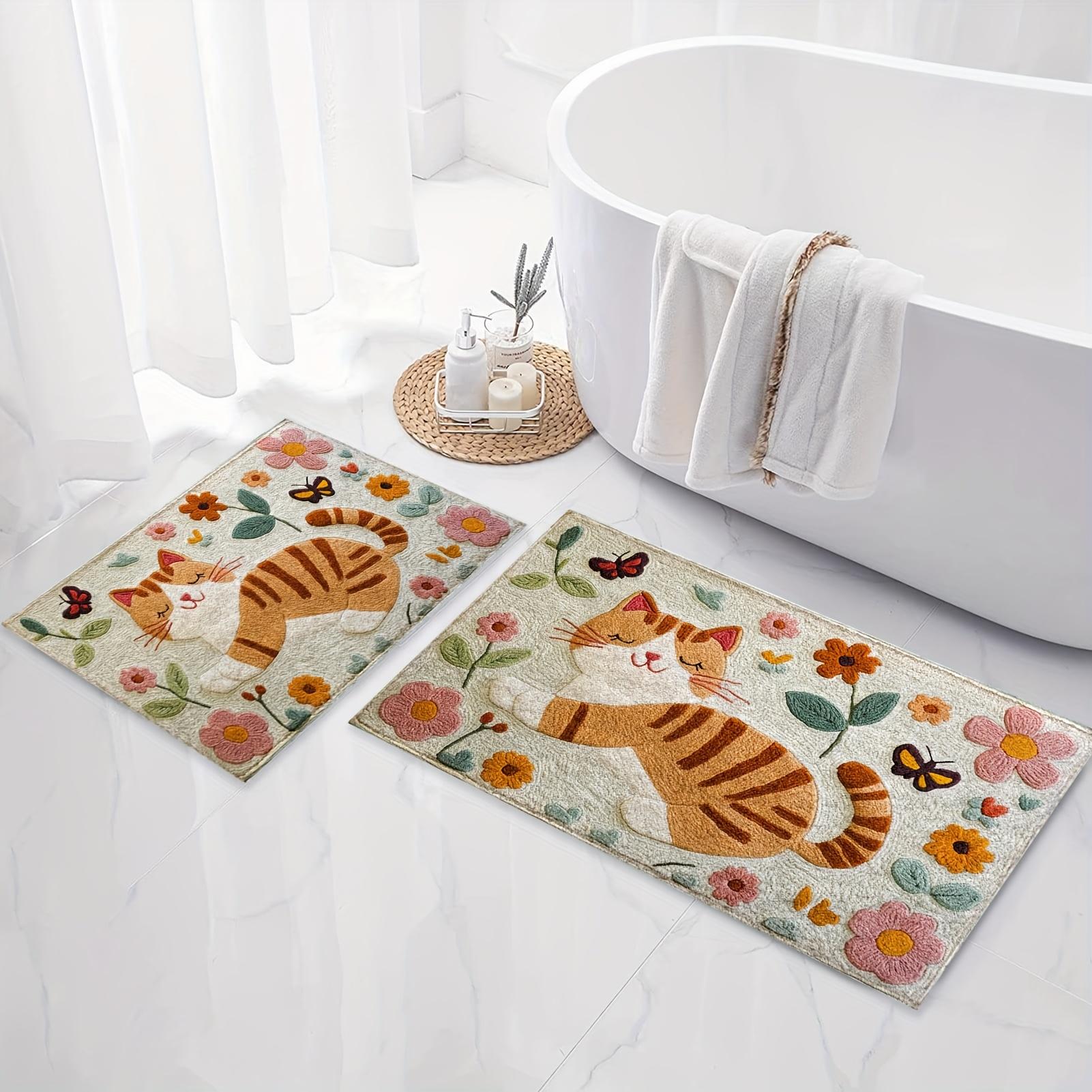

VIKAMA Cute Kitten Carpet Flower Cozy Doormat Welcome Mat Absorbent Bathroom Mat Rug For Bedroom Carpet For Live Room Home Decor 40X60CM (1.3X2FT
