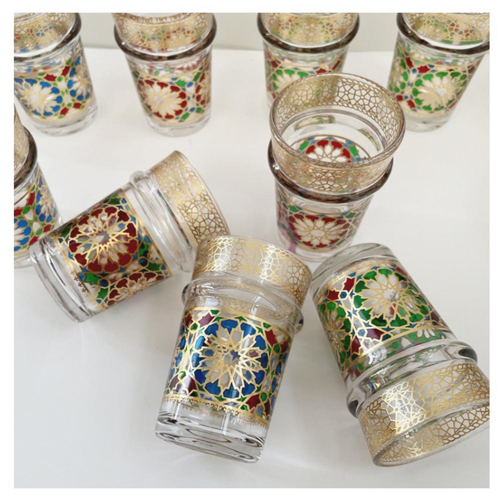 12-piece Set, Light Luxury Style Moroccan Glass Cup, Türkiye Saudi Restaurant Tea Cup, Mosaic Paper Gilding Water Cup, Gift Cup