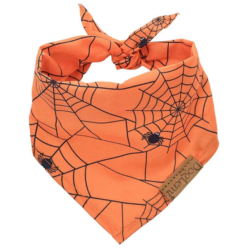 Halloween Dog Neck Towel Washable Halloween Dog Neck Wrap Spider And Skull Design Adjustable Pumpkin Triangle Scarf Easy-Clean