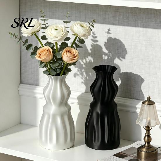 3D Printed Silk Texture Vase Flower Vase, Modern Decorative Minimalist Container, Sturdy Plastic Plant Holder Floral Arrangement for Home Living Room