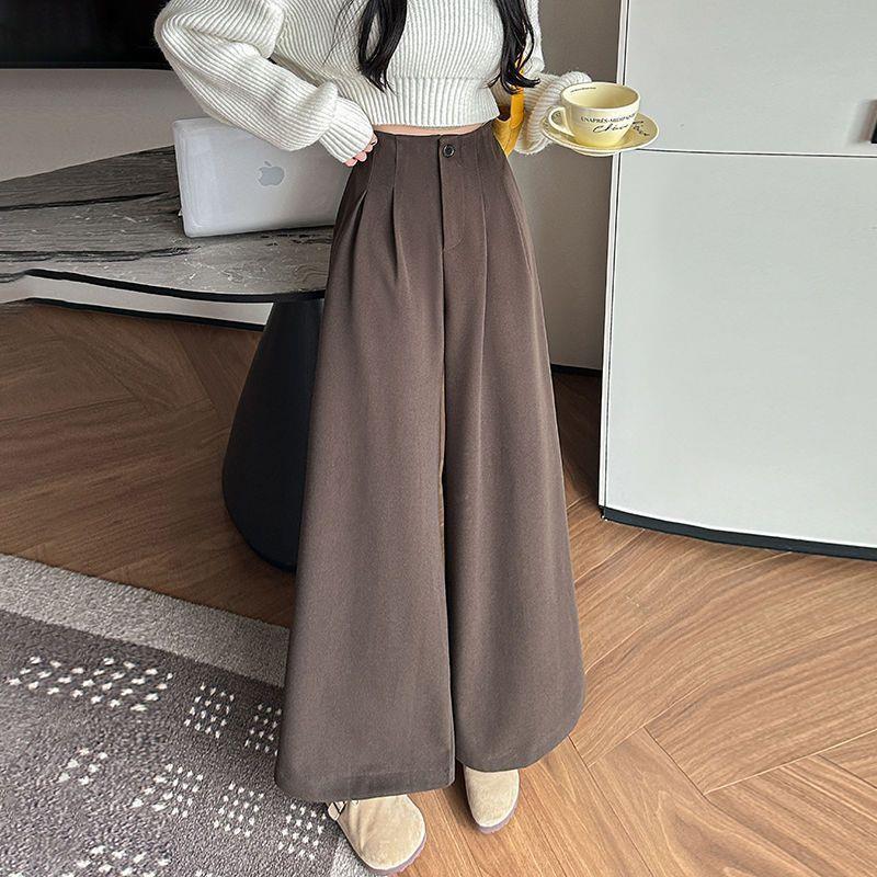 

Women s Dark Gray Thick Velvet Wide-Leg Wool Pants - Winter Loose, Straight, Casual Long Trousers with Good Drape 2XL, 133-145 lbs