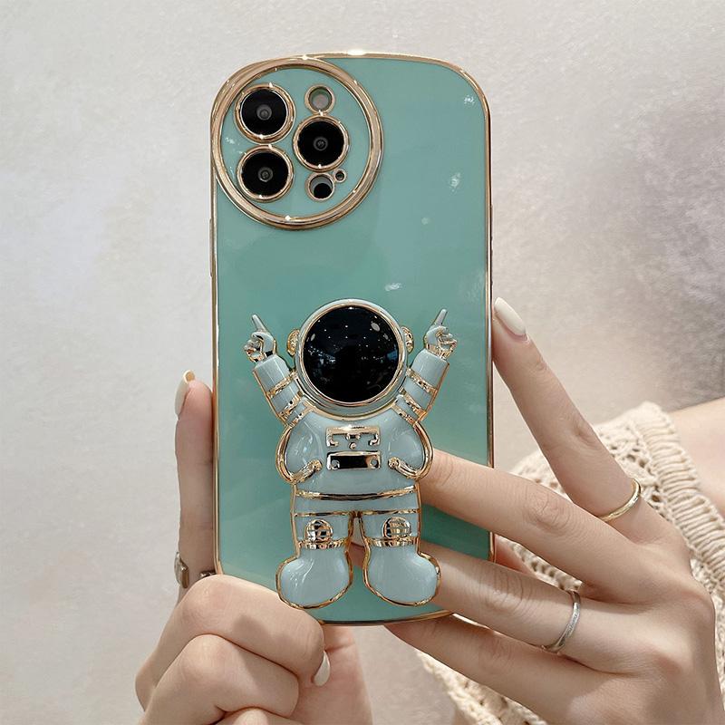 Custodia per telefono con supporto astronauta placcata di lusso per Iphone 13 12 11 Pro Max X Xr Xs Max 7 8plus Carina con lenti rotonde Morbida antiurto