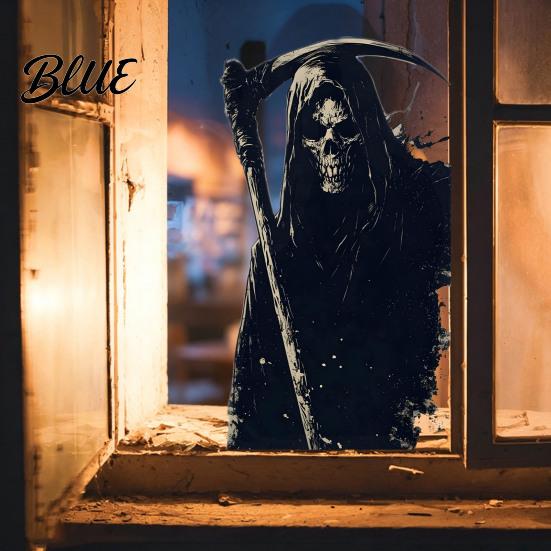 DIY Halloween Scene Props Grim Reaper Skull Static Window Clings Self-Adhesive Spooky Glass Waterproof PVC Decals Decals Stickers for Bedroom