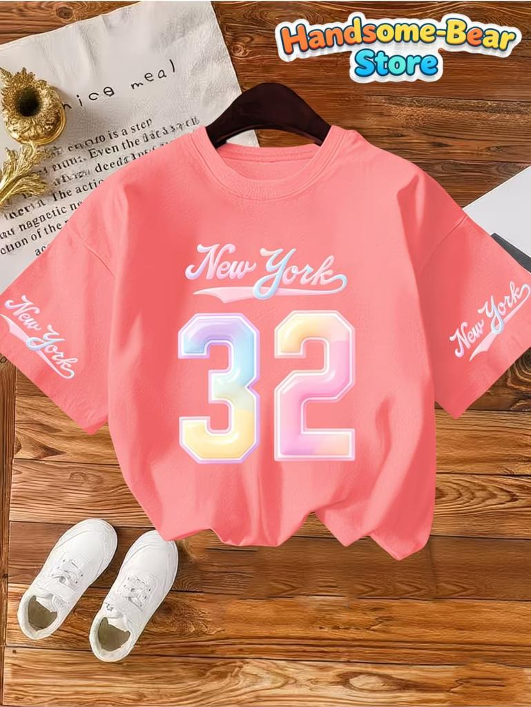 T-Shirt for Kids Girls' Number Digital Print Pattern Sports Style Round Neck Short Sleeve Football Jersey T-Shirt Girls Clothes