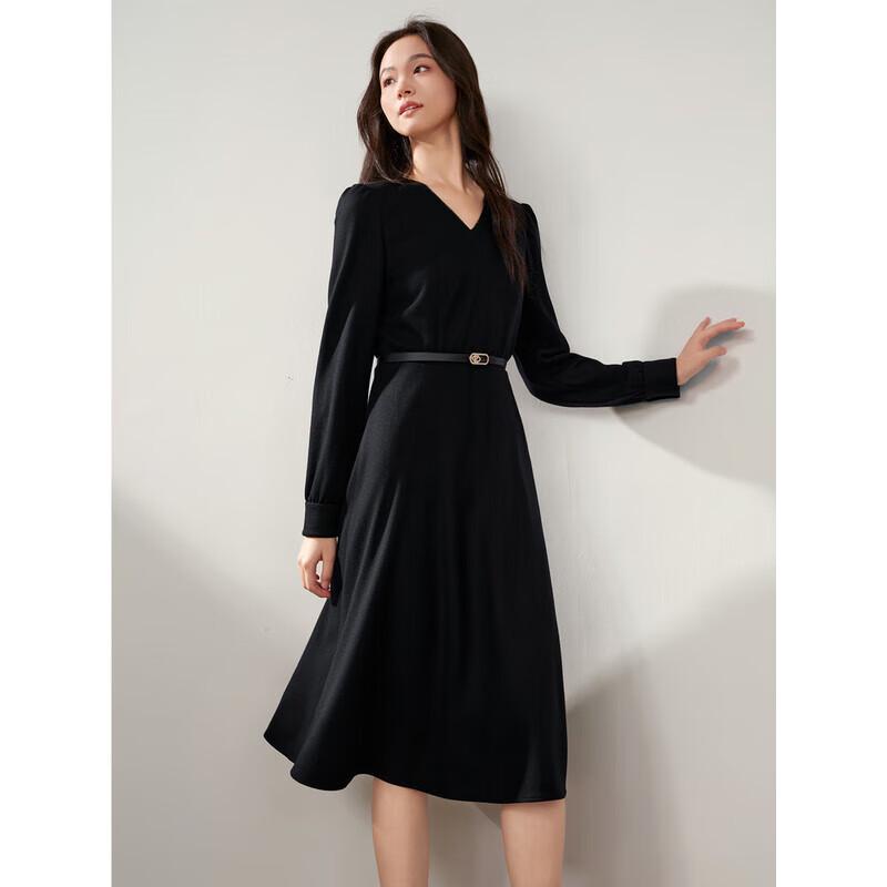 JUZI Annakao Elegant Rhinestone Belt Wool Knit Dress