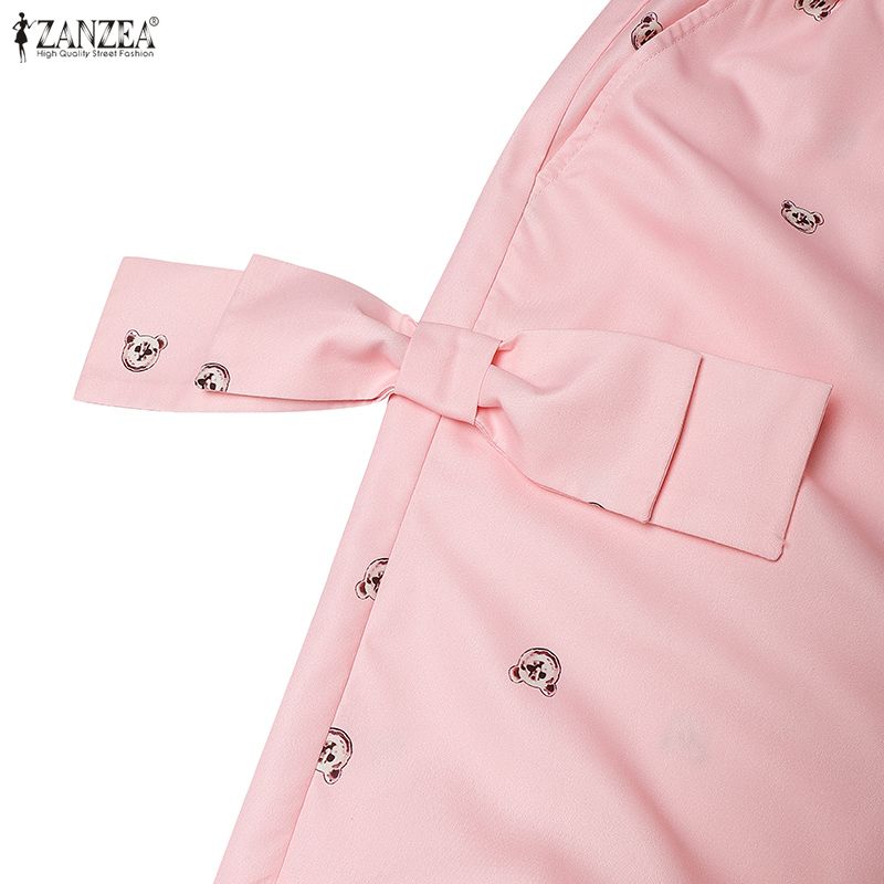 ZANZEA Women Casual Elastic Waist Loose Print Long Pants