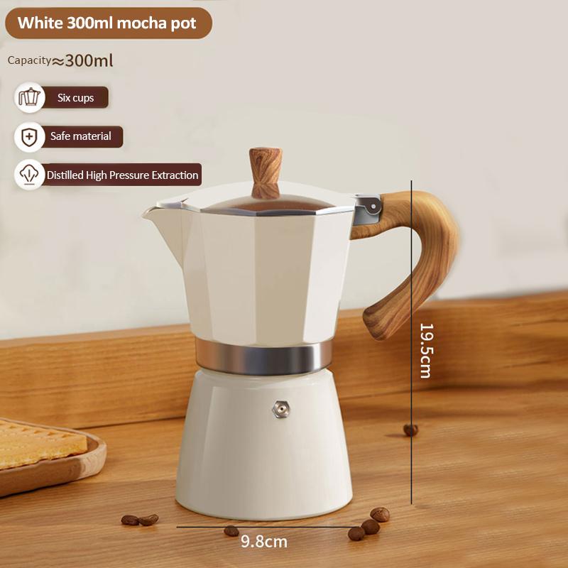 150/300ml Moka Pot Food Grade Aluminium Alloy Wooden Handle Mocha Pot Household Italian Espresso Coffee Maker Coffee Accessories