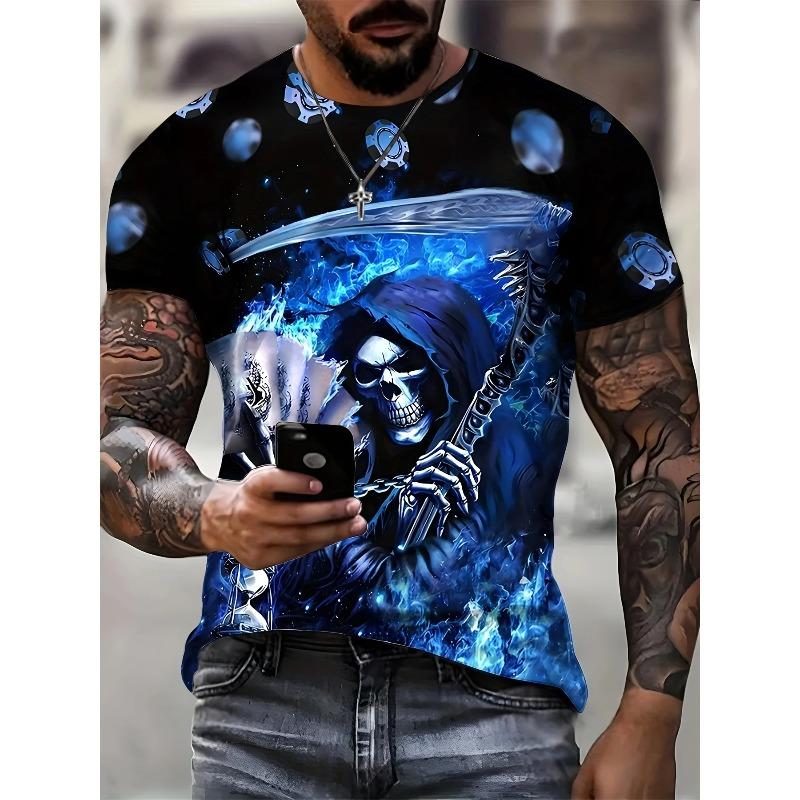 Men's 3D Skull Printed T-shirt 2025 Summer New Men's Round Neck T-shirt Casual Comfortable Hip Hop Pullover Short Sleeve