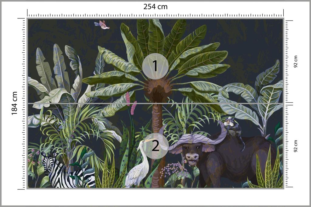 Photomural Animals Amidst Palm Trees And Plants Smooth Vinyl 254x184