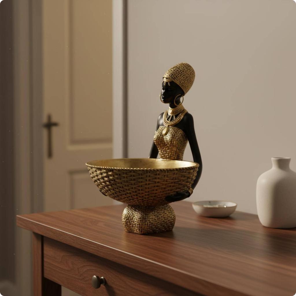 Woman Tray Statue Creative Design African Decor Sculpture Decorative Bowl Statue Home Display African Woman Figurine
