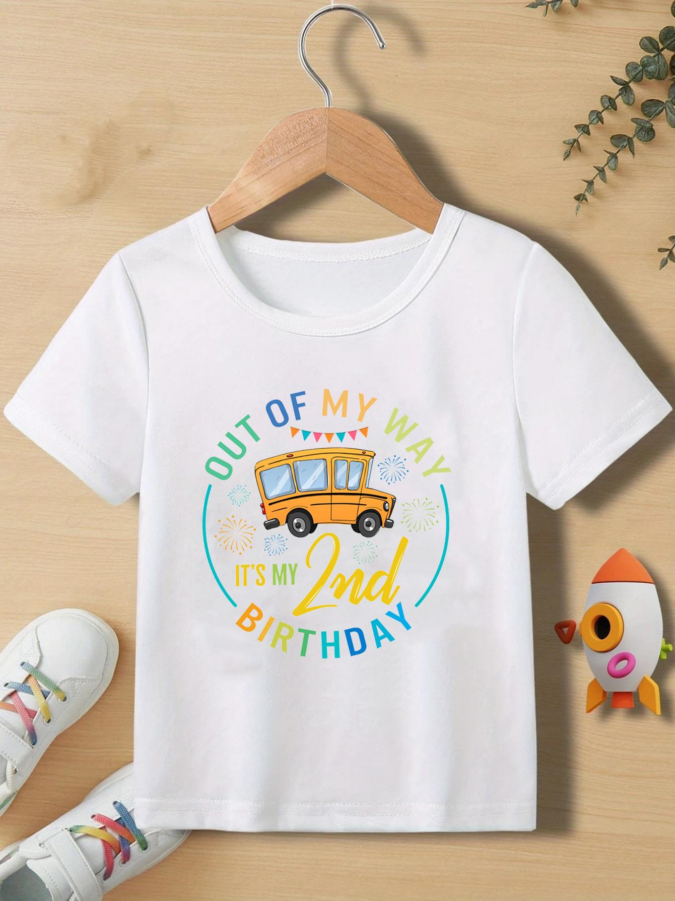 Out Of My Way ItS My 2nd Birthday School Bus Printed TShirt BoyGirl Cute Toddler Kids Fashion Round Neck Short Sleeved Shirt 100
