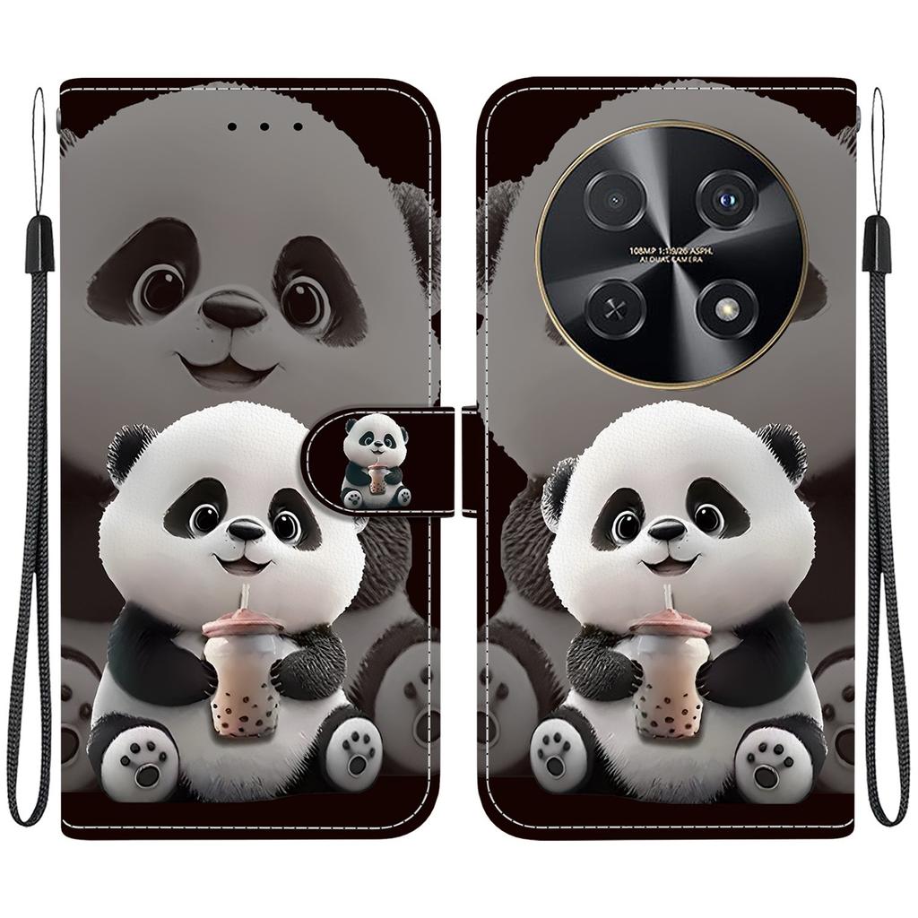 Handgefertigte PU-Leder-Klapphülle für Huawei nova 12i Rutschfeste Stoßfeste Hülle mit Handschlaufe & Herz/Rose Katze Designs