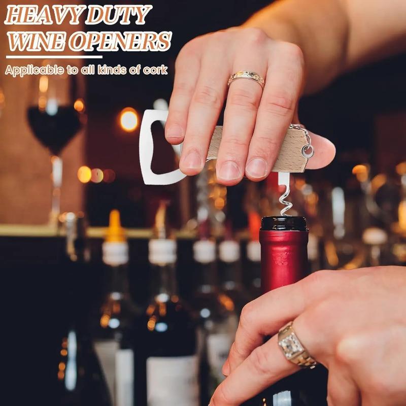 2PCS Beer Bottle Opener Keyring Keychain Stainless Steel Multifunctional Wooden Handle Corkscrew Wine Opener Bar Party Accessor 6