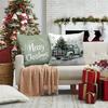 Christmas Pillowcase: Green Card Car Pine, Tree View and Warm Greetings New Year Home Decoration 2d Flat Printing