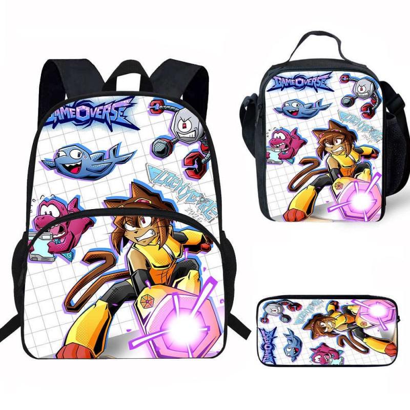 Kids School Backpack Set With Lunch Bag Pencil Case - Cartoon Print Lightweight Ergonomic Design Grade 1-2 Students