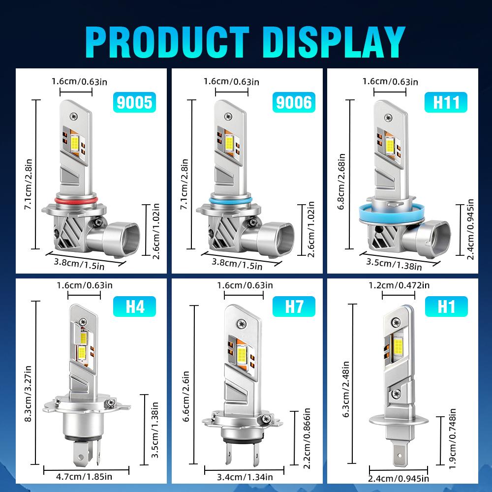2PCS 20000Lm Universal LED Canbus Headlight NO FAN LED Fog Lamp H4 H7 H11 Upgrade CSP 3570 Highlight Light Bulb 9005 9006 H1
