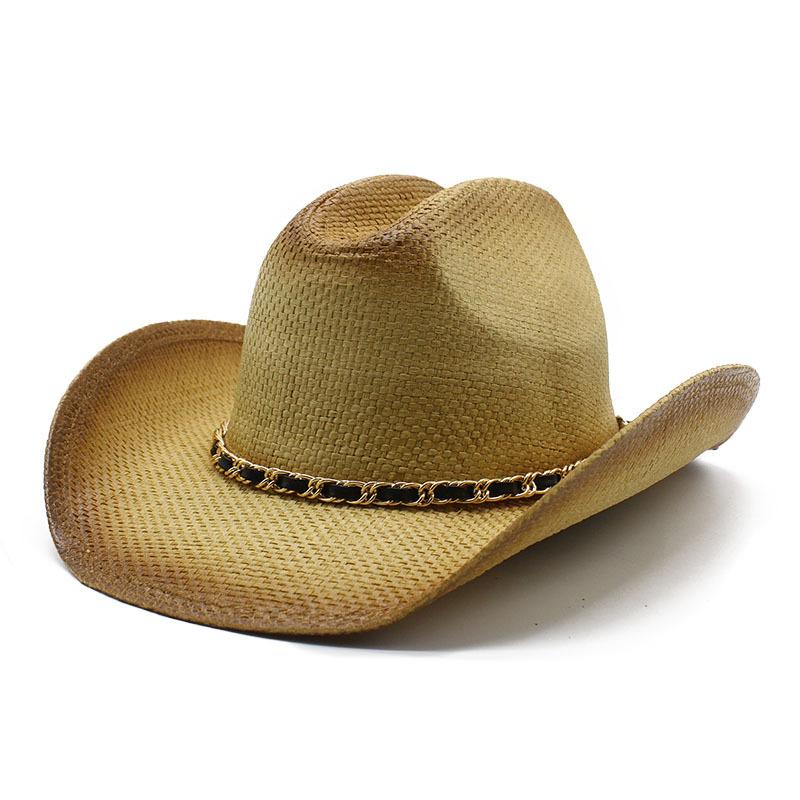 

Curled Eaves Straw Spray Paint Western Cowboy Hat Spring And Summer Weaving Sunscreen Shade Straw Hat Women M（56-58cm） хакі