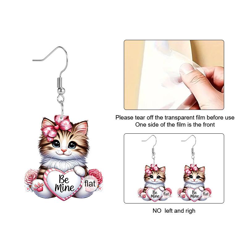 Valentinstag Ohrringe für Frauen Modische Acryl Rot/Rosa Blume Katze Ohrringe Süße Niedliche Ohrringe Hochzeitsparty Ohrringe Weihnachtsgeschenke