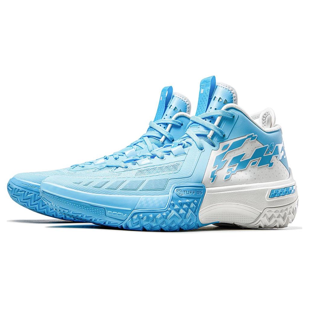 New LiNing Shudder Cushioned Slip Resistant Lightweight Rebound High Top Basketball Shoes Men's Blue White ABFT035-1