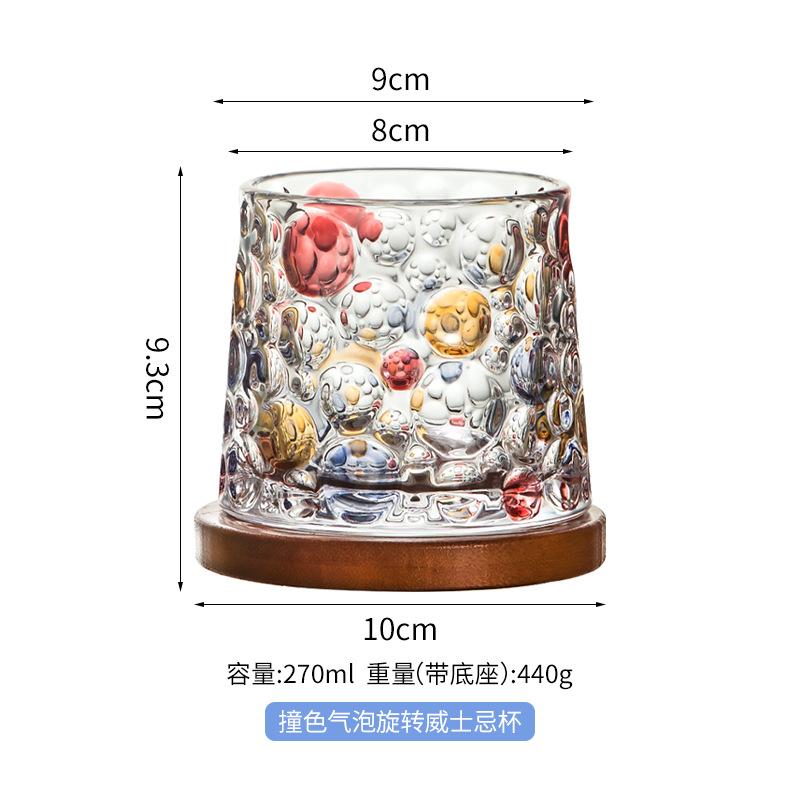 Spinning Colorful Whiskey Glass with Wooden Base Hand Painted Rotating Design for Stress Relief Fun Bar Decor Gift