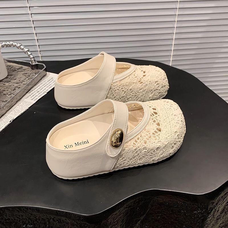 Inner heightening platform princess lace shoes women's 2025 autumn new slippers flat-bottomed sports and leisure mesh breathable semi-drag