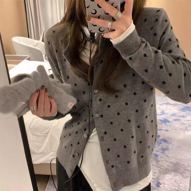 Autumn and Winter New Niche Polka Dot Knitted Cardigan Top Women's Soft Waxy Fashion Sweater Jacket
