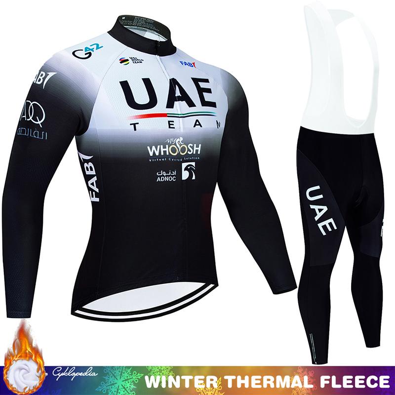 Kompletní cyklistika 2024 UAE Winter Thermal Fleece Jersey Tricuta Man Road Pánské oblečení Set Mtb Team Cyklistické kalhoty Oblečení