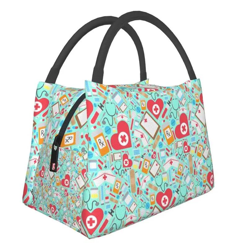 Pink Nurse Life Insulated Lunch Tote Bag for Women Nursing Print Portable Thermal Cooler Bento Box Work Travel Food Bags