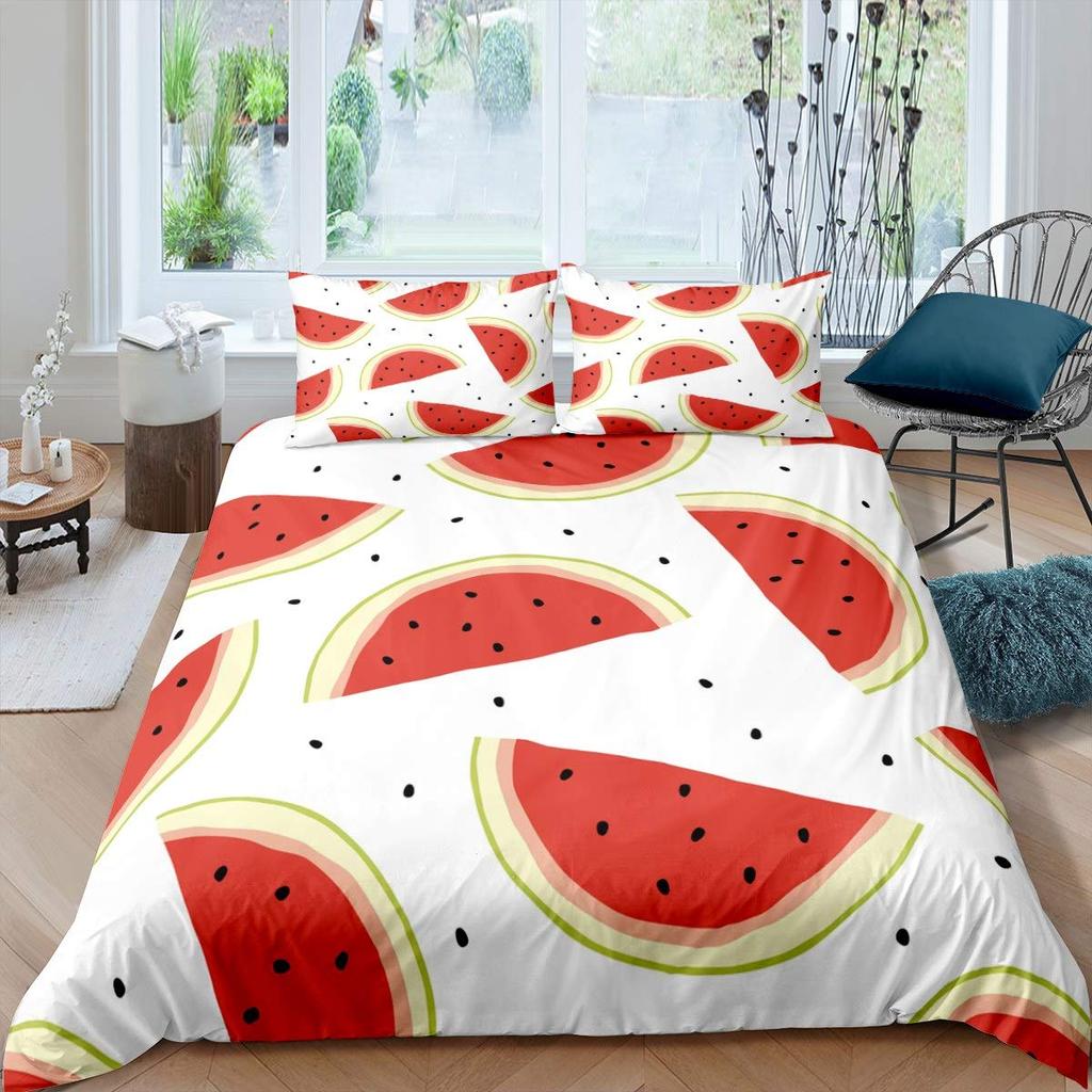 Watermelon Duvet Cover Set Kids Boys Girls Delicious Fruit Print Bedding Set Comforter Cover Cool Summer Room Decoration 3Pcs