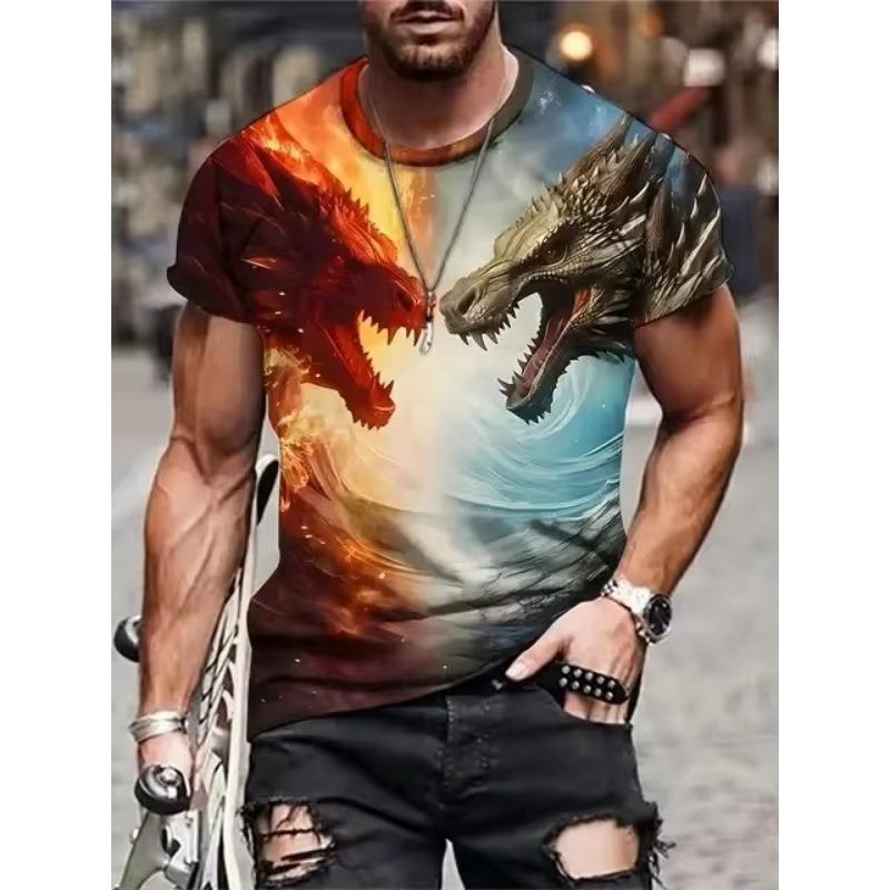 Dragon Totem 3d Printed Summer Men's T-Shirt Short Sleeve Fashion Street Casual Creative Personality Tough Guy Style Clothing