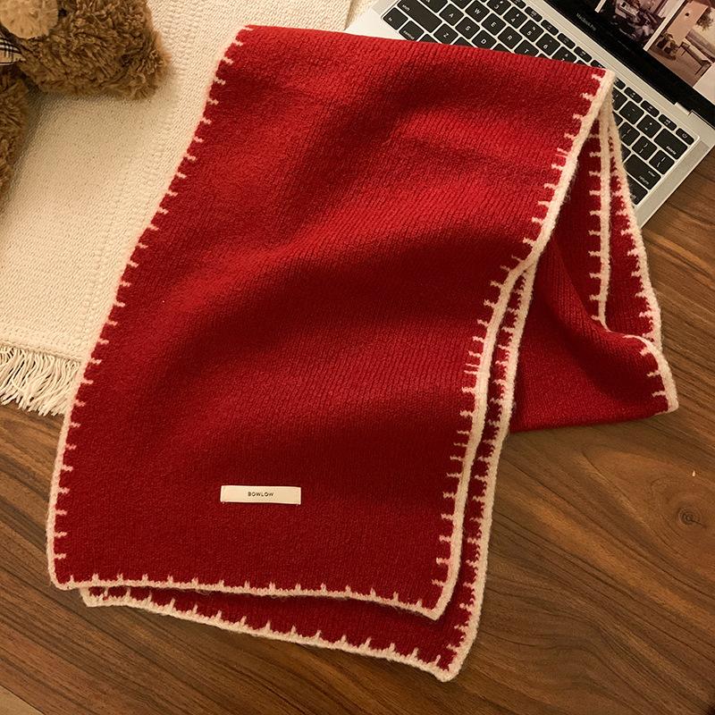 New high-end knitted scarf women's winter new Korean atmosphere versatile thickened warm scarf