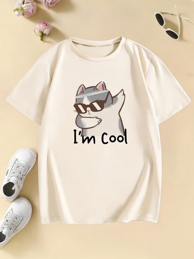 I Am Cool Cat Graphic Kids Tshirts Summer Short Sleeve Tees Cartoon Boys Girls Clothes Kawaii Kitten Tops Y2K Tshirt