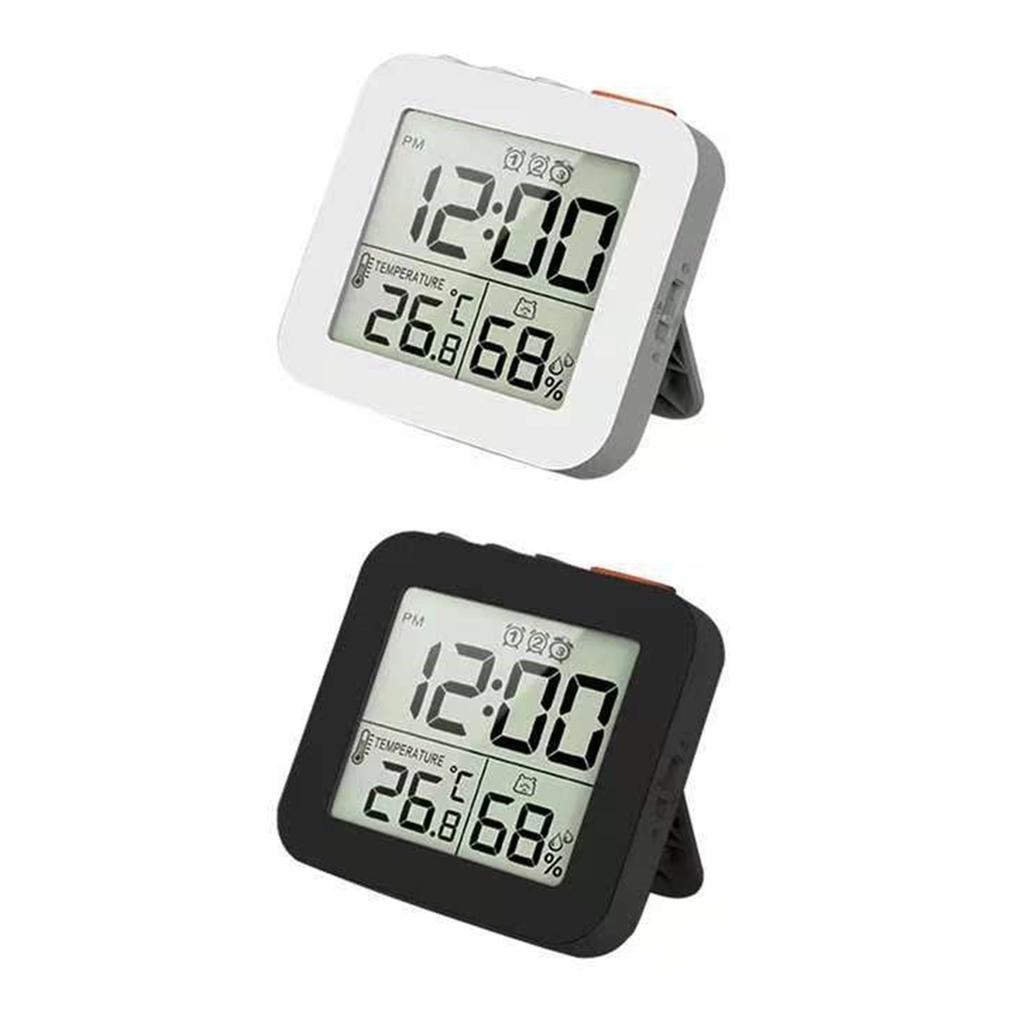 3 Alarm Clock With Temperature Humidity Monitor Backlight Snooze Foldable Design Portable LCD Display For Home Office