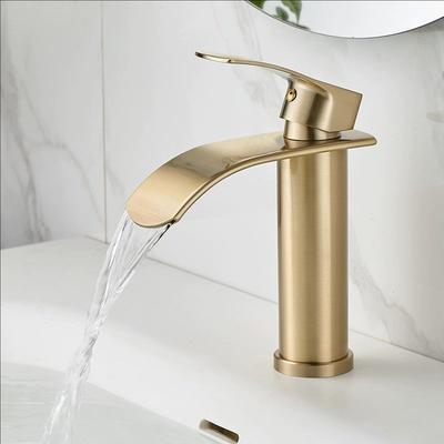 Brushed Gold Basin Faucets Waterfall Black Bathroom Faucet Single Handle Basin Mixers Taps Tall Bath Faucet Sink Water Crane