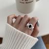 PANJBJ 925 Sterling Silver Geometric Black Stone Rings for Women Girl Korean Simple Adjustable Couple Jewelry Dropshipping