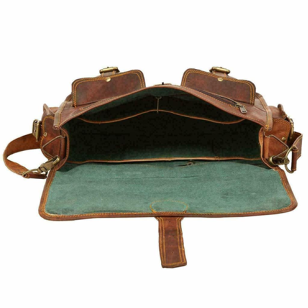 Vintage kozia skóra męska teczka na ramię torby listonoszki etui na laptopa
