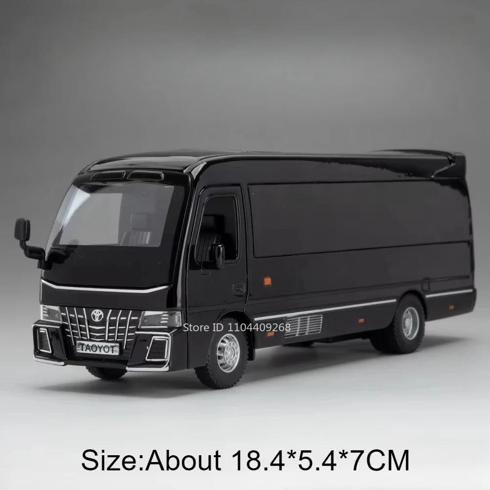1:32 Scale T1 Coaster BUS Car Models Toy Doors Opened Metal Diecast Sound Light Pull Back Van Models Hobby Ornaments for Kids