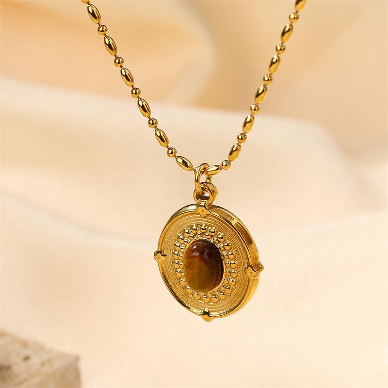 Melaard Tiger's Eye 18K Gold Stainless Steel Pendant Necklace for Women