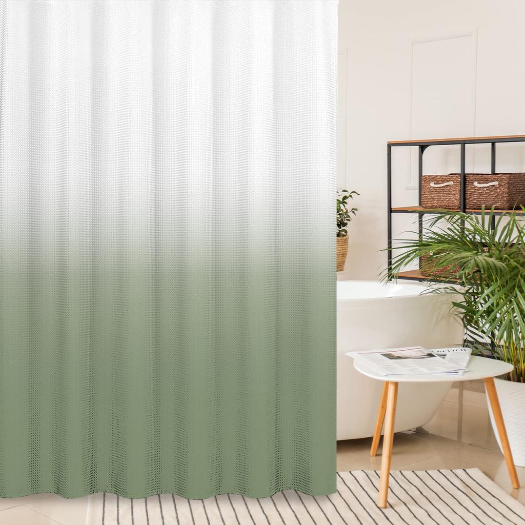 Ombre Beige Sage Shower Curtain, Lime Green Texture Fabric Gradient Bathroom Decor Waterproof Bathroom Curtains Set with Hooks