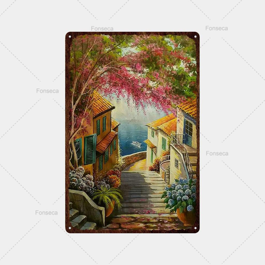 Flower Potted Landscape Metal Sign Vintage Tin Sign Metal Vintage Bar Vintage Wall Decoration Bar Club Man Cave Metal Poster