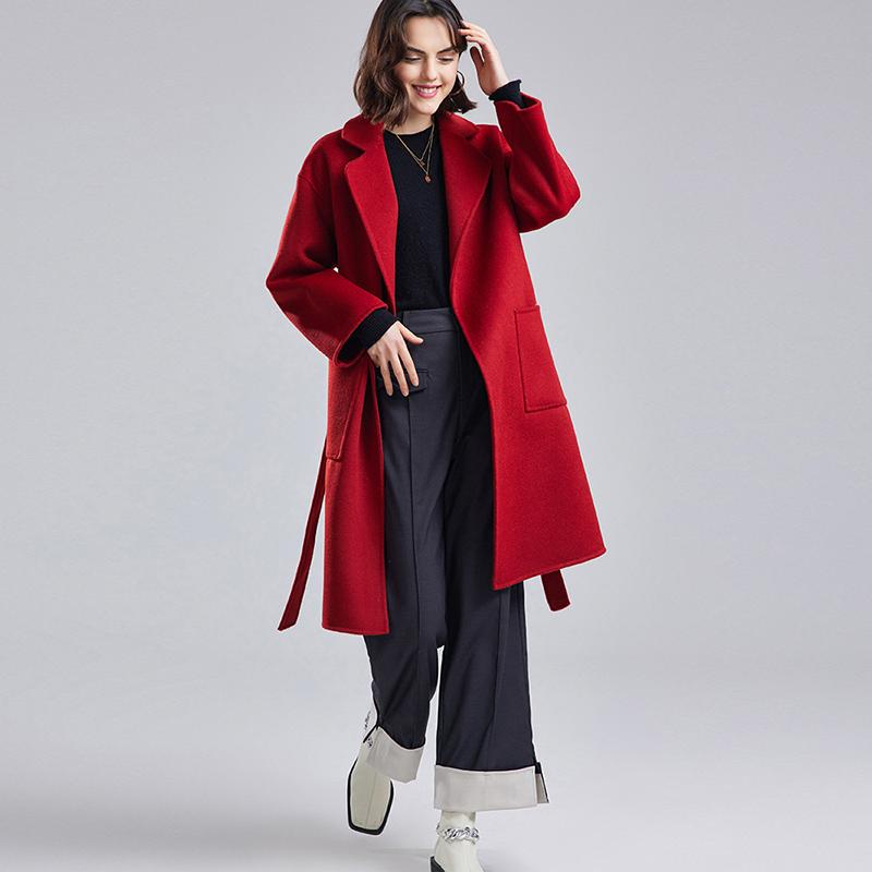 100% vlna Dámská vlna Dlouhý kabát MODERNÍ NOVÁ SAGA Podzimní vlněný kabát Zimní Teplé vlněné kabáty Pás