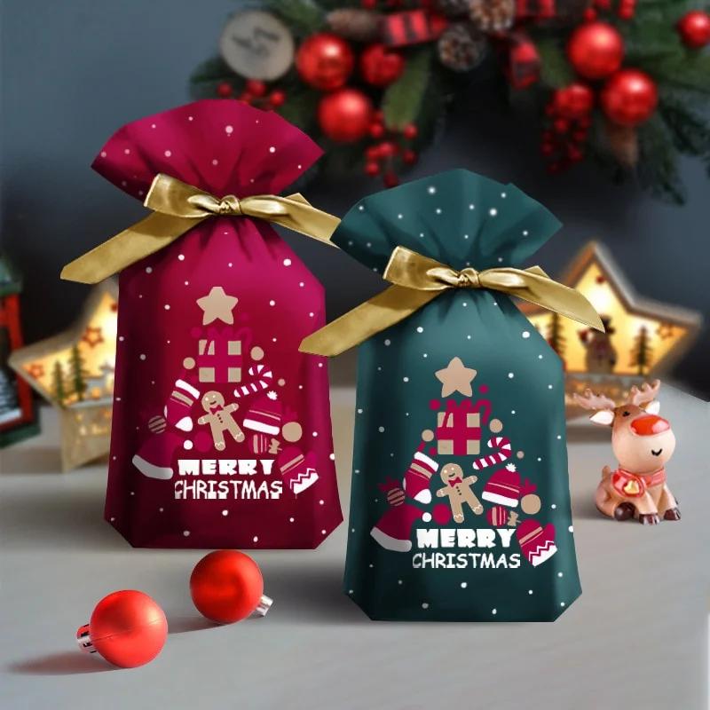 5Pcs New Year Christmas Candy Packaging Santa Gift Bag Xmas Plastic Bag Decorations for Home