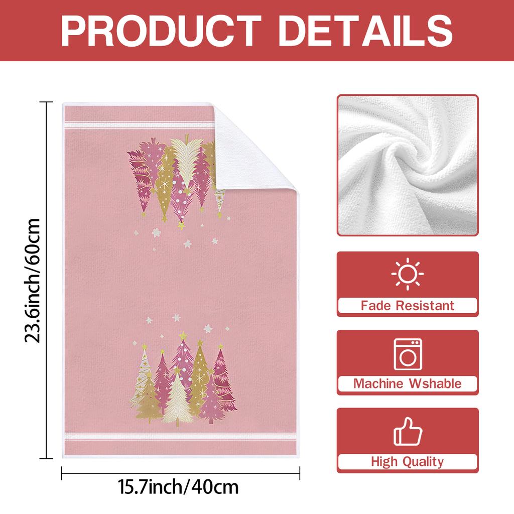 2 Weihnachtlich Rosa Weihnachtsbaum Geschirrtücher, Erhältlich in verschiedenen Farben und Stilen, Multifunktionstücher für Weihnachtsde