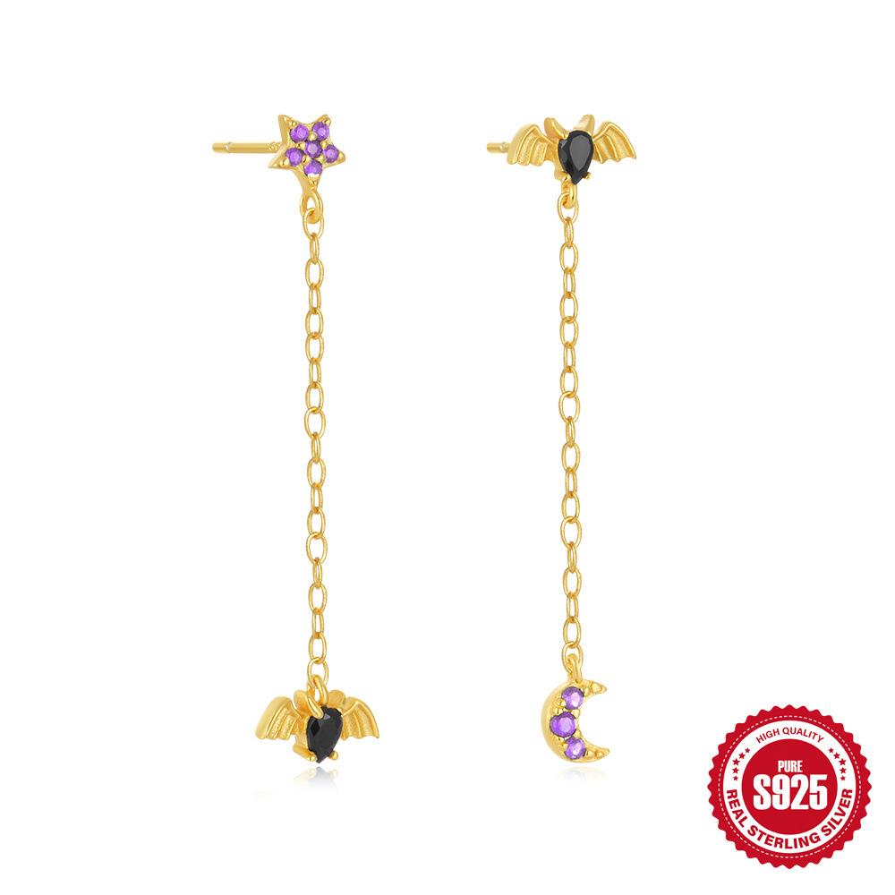 

Серьги-гвоздики Earline из стерлингового серебра S925 с элементами Хэллоуинского фестиваля в виде волшебника в виде фиолетового банта и летучей мыши в форме паука 925 Silver