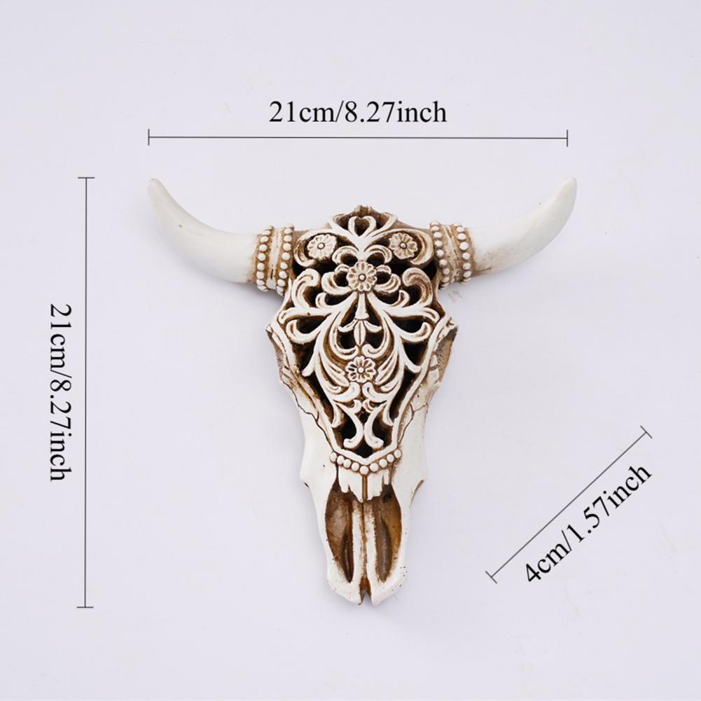 Bullen Schädel Wanddeko Harz Bullen Schädel Ornament 3D Hohl Bullen Schädel Wandskulptur Retro Longhorn Kuhkopf Ornament für Zimmer