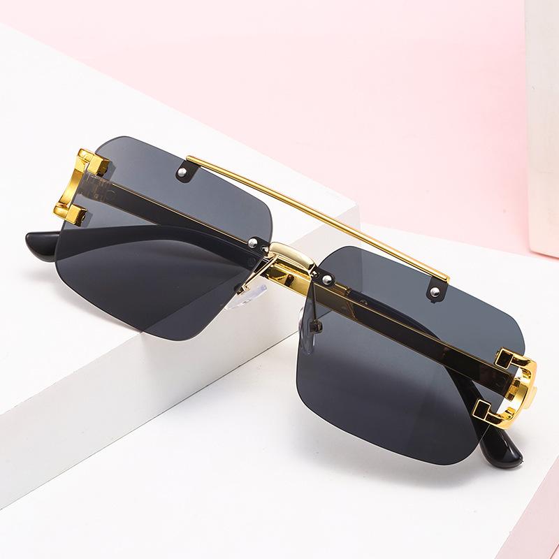 Frameless Fashionable Sunglasses, Box Personalized Stall Sunglasses, Foreign Trade Sunshade Double Beam Glasses, Versatile Light Luxury Tide