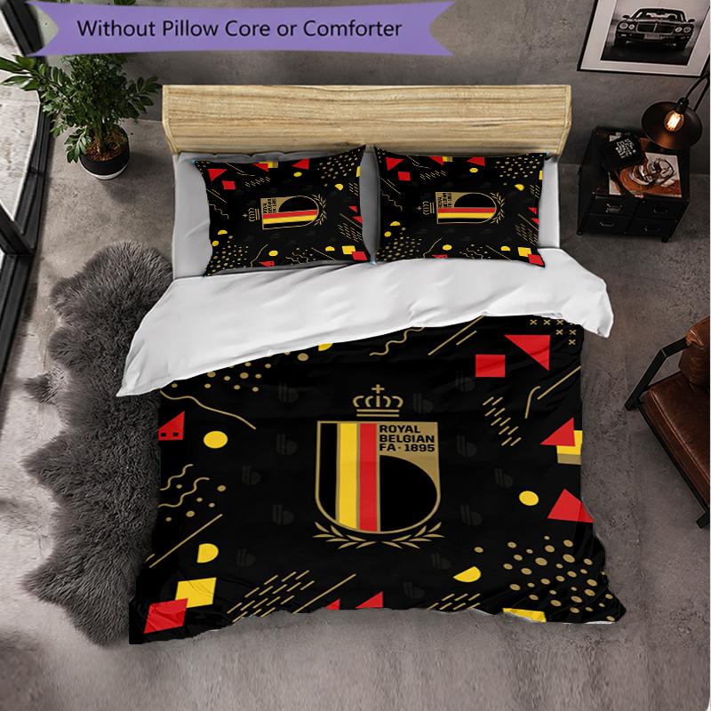 Belgium Football Pattern 3 Pieces Bedding Set Soft Microfiber Duvet Cover with Pillow Cases for Bedroom