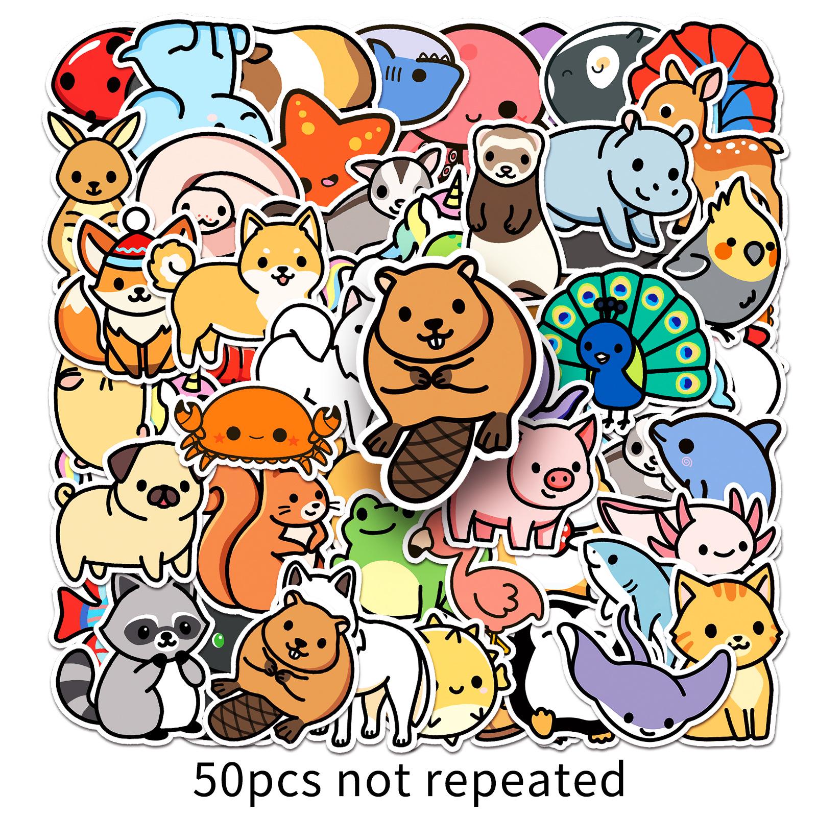 50PCS Cute Cartoon Animal Waterproof Stickers for DIY Decoration of Notebooks, Journals, and Luggage